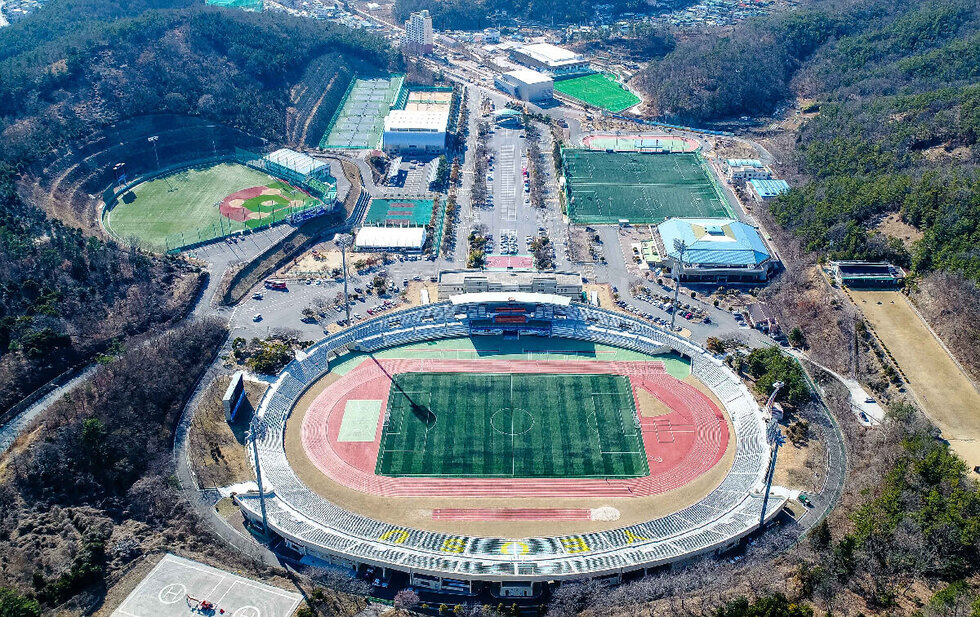 여수 진남경기장 항공 촬영 사진