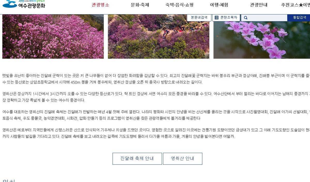 진달래 축제 안내 영취산 안내 링크 오류