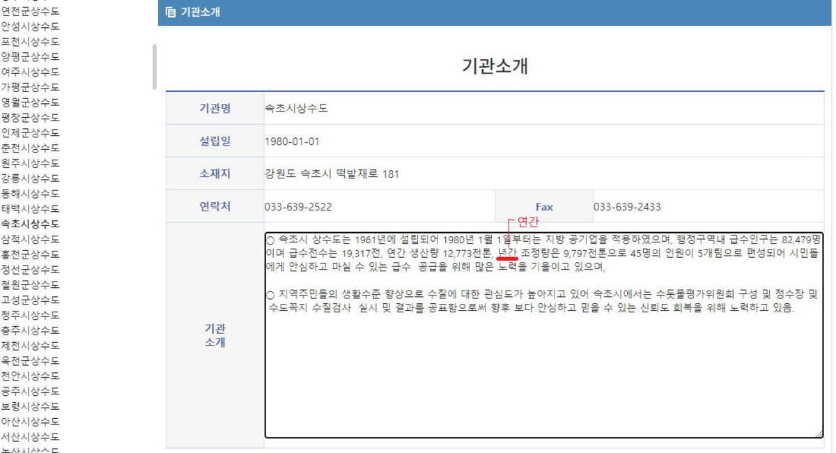 속초시 상수도 소개 오타