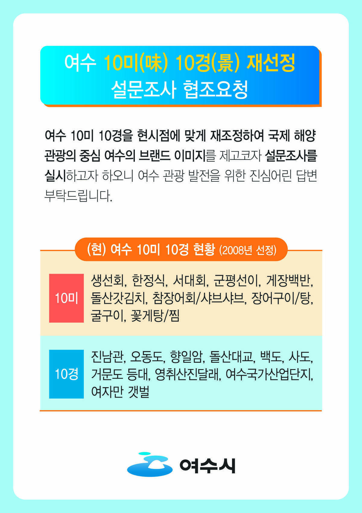 여수 10미 10경 재선정 설문조사의 1번째 이미지