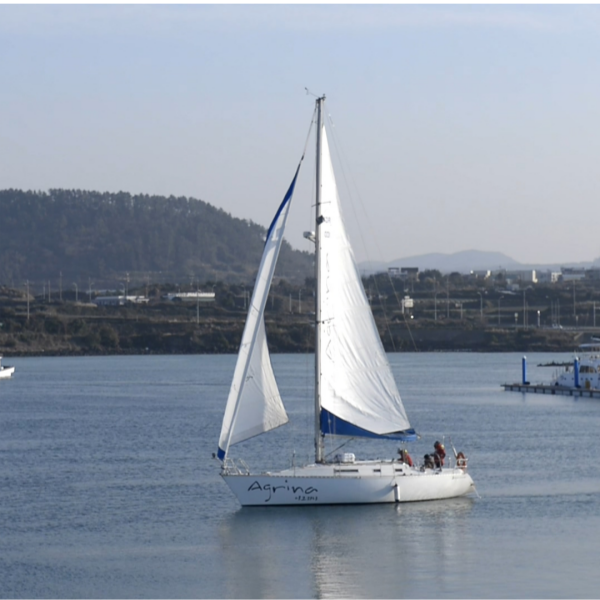 바다위 요트가 항해하는 이미지