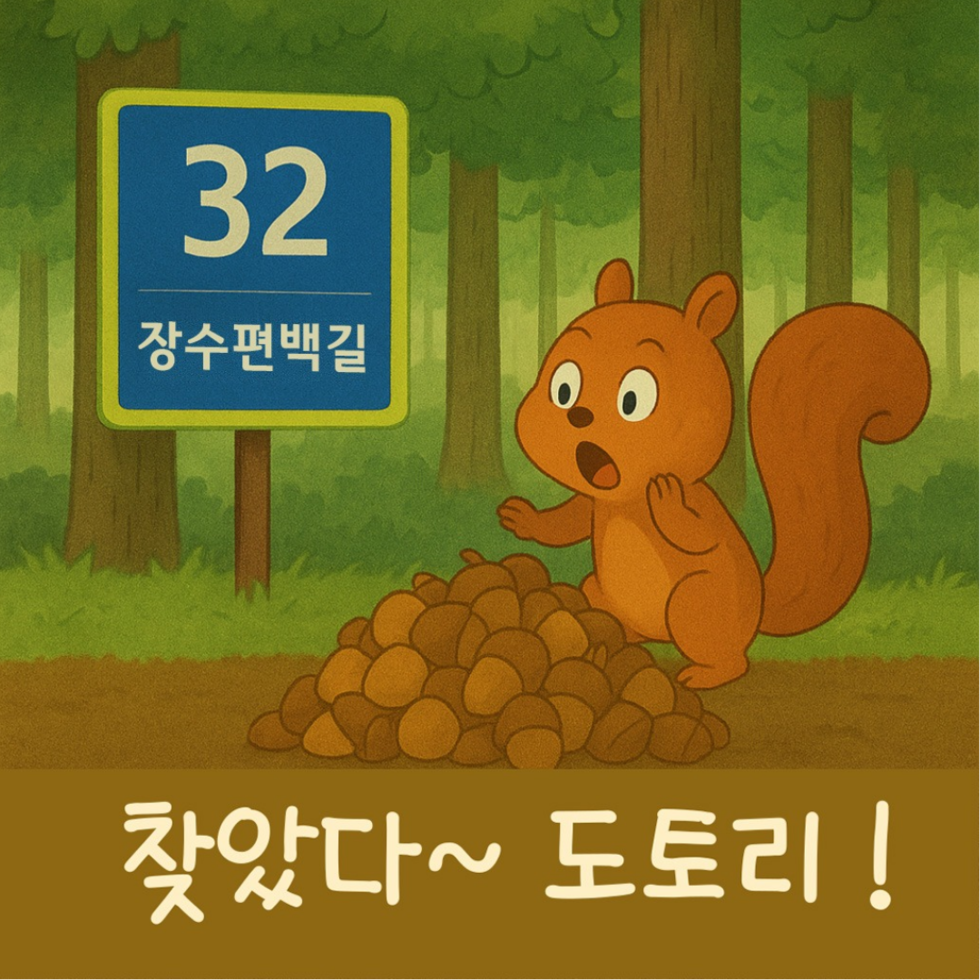 32 장수편백길. 다람쥐: 찾았다~ 도토리!