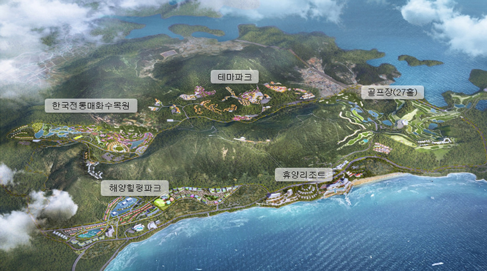 The picture is the Tourism Complex of the Hwayan District of Yeosu City